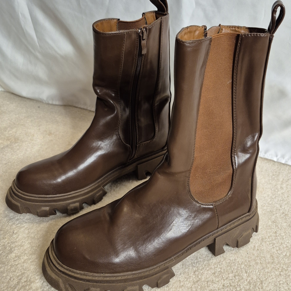 EGO Chocolate Brown Chunky Ankle Boots
